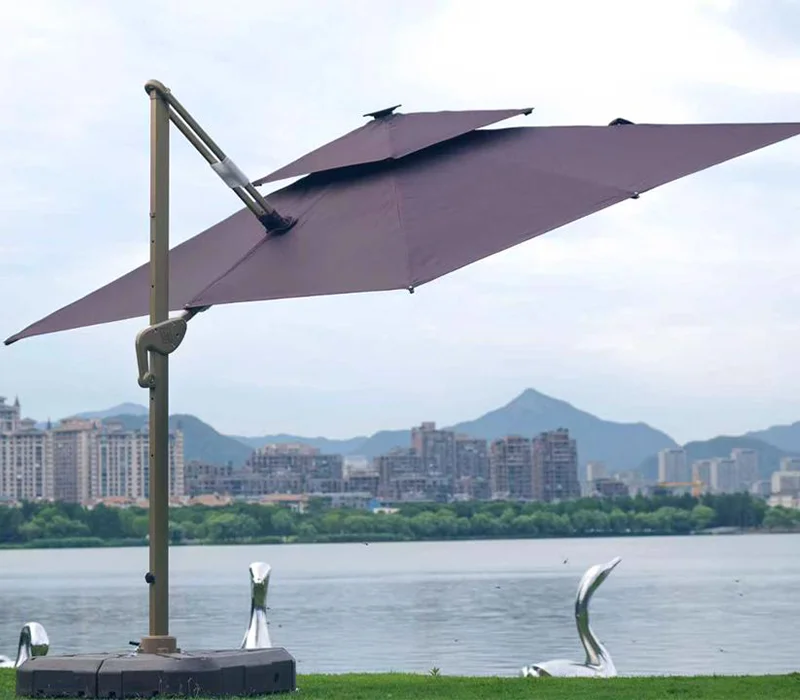 1111 GU6303 Coffee Cantilever Parasol With Solar Lights - Image 1