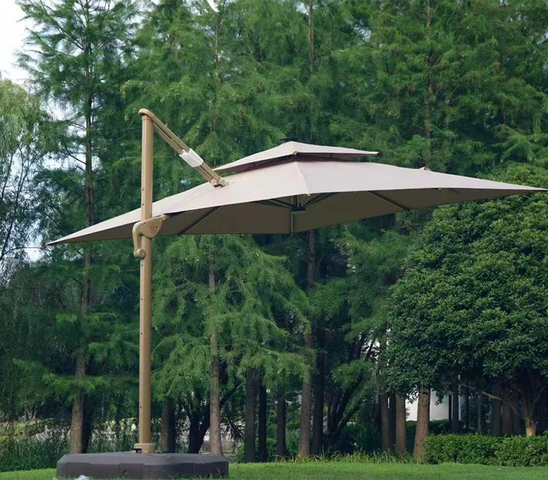 1113 GU6303 Khaki Cantilever Parasol with Solar Lights - Image 1
