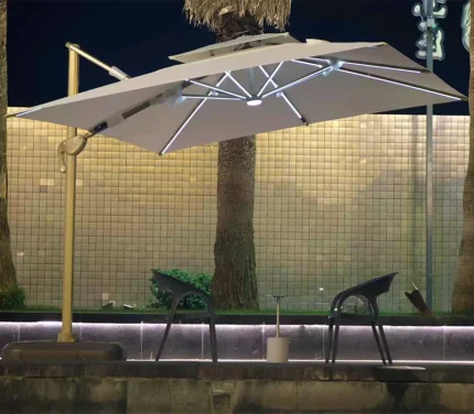 GU6303 Khaki Solar Light Cantilever Parasol