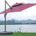 GU6303 Maroon Red Cantilever Parasol With Solar Lights
