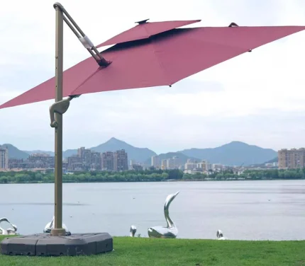 GU6303 Maroon Red Cantilever Parasol With Solar Lights