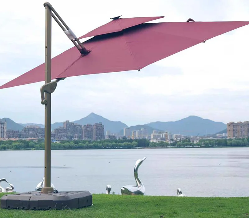 1115 GU6303 Maroon Red Cantilever Parasol With Solar Lights - Image 1